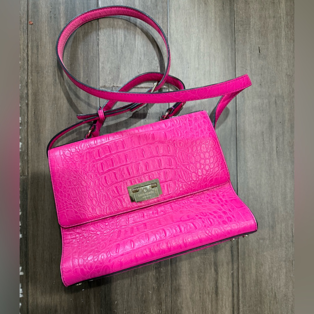 Hot pink Kate Spade Croc Satchel with Shoulder strap
